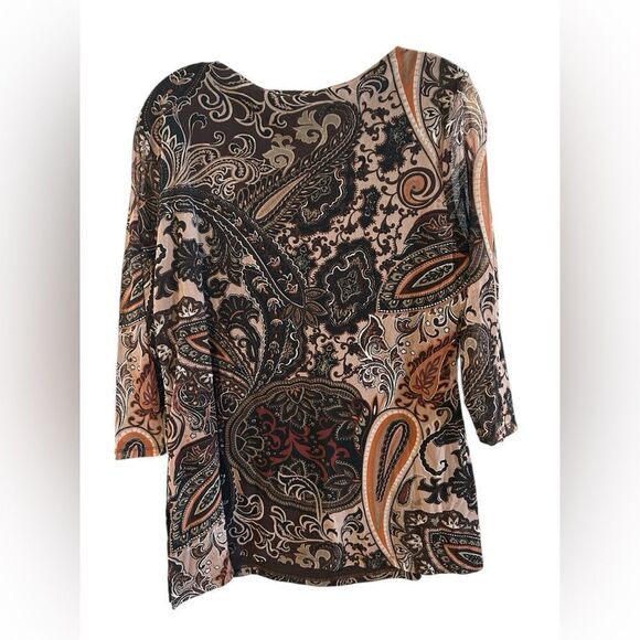 INC International Concepts Women Sequin Pasley Top Brown, Black & Tan - Picture 2 of 10